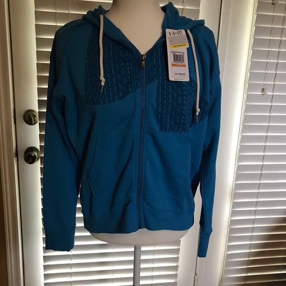 UA Under Armour Front Full Zip Blue Hooded Sweatshirt Hoodie Size Small NWT - Picture 2 of 8
